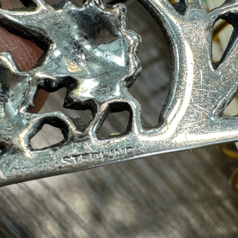 925 Sterling Silver Rectangular Flower Vintage Pi… - image 2